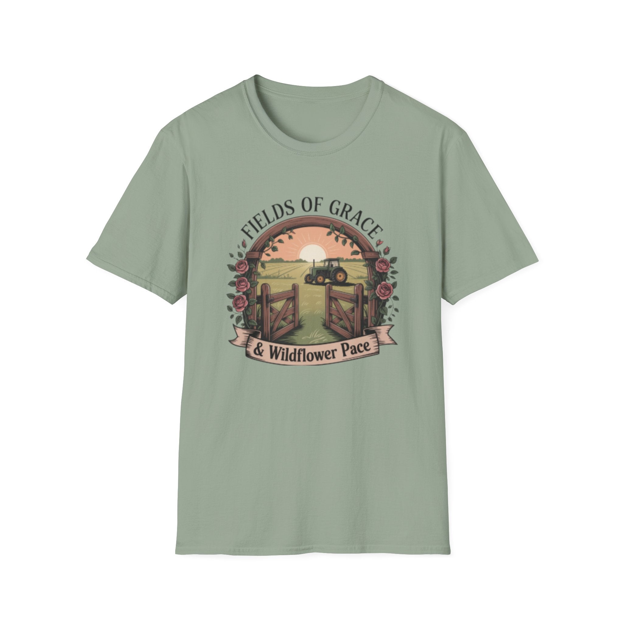 Fields of Grace tractor sunset T-Shirt | farmhouse country floral