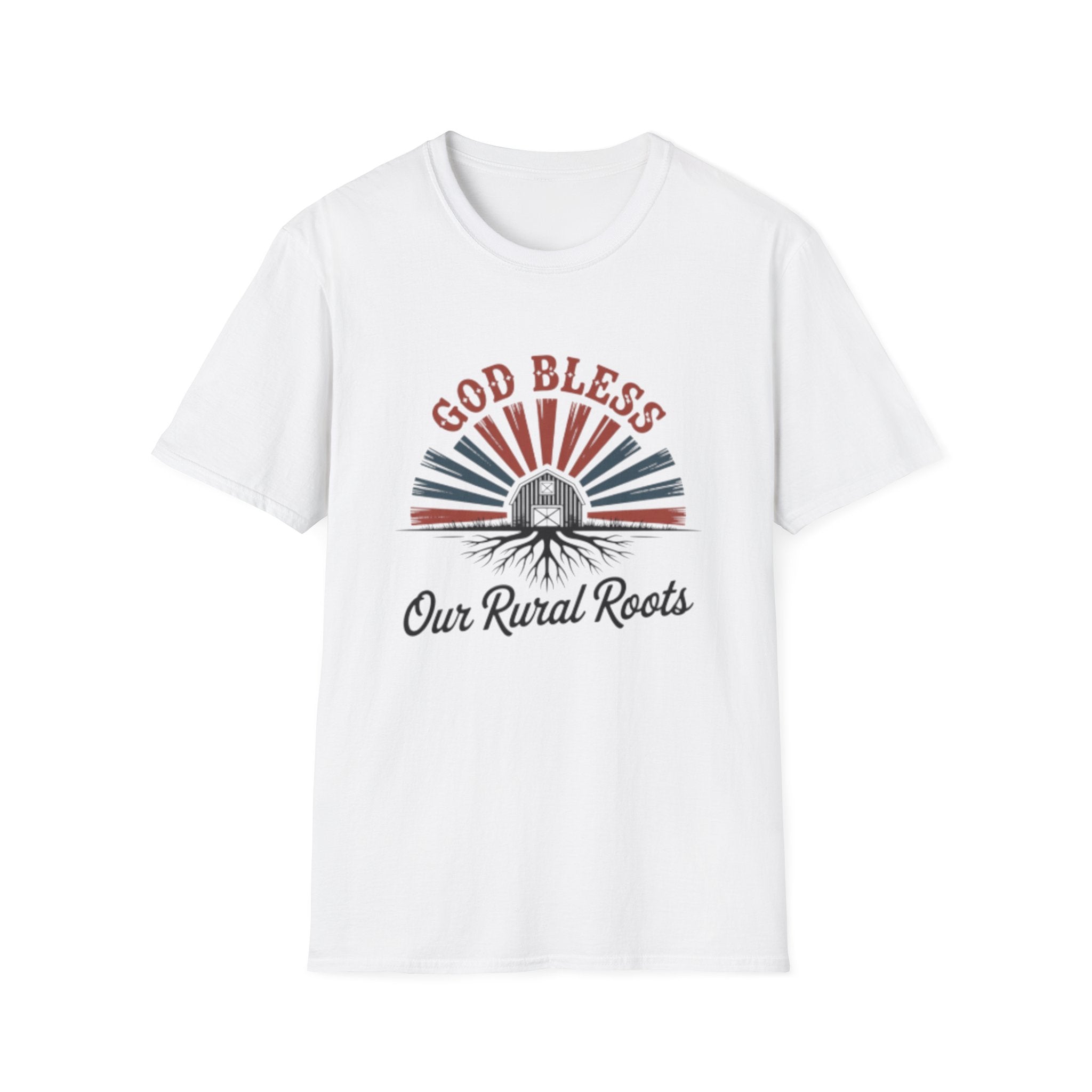 God Bless Our Rural Roots T-Shirt | Farm Barn Sunrise Tee