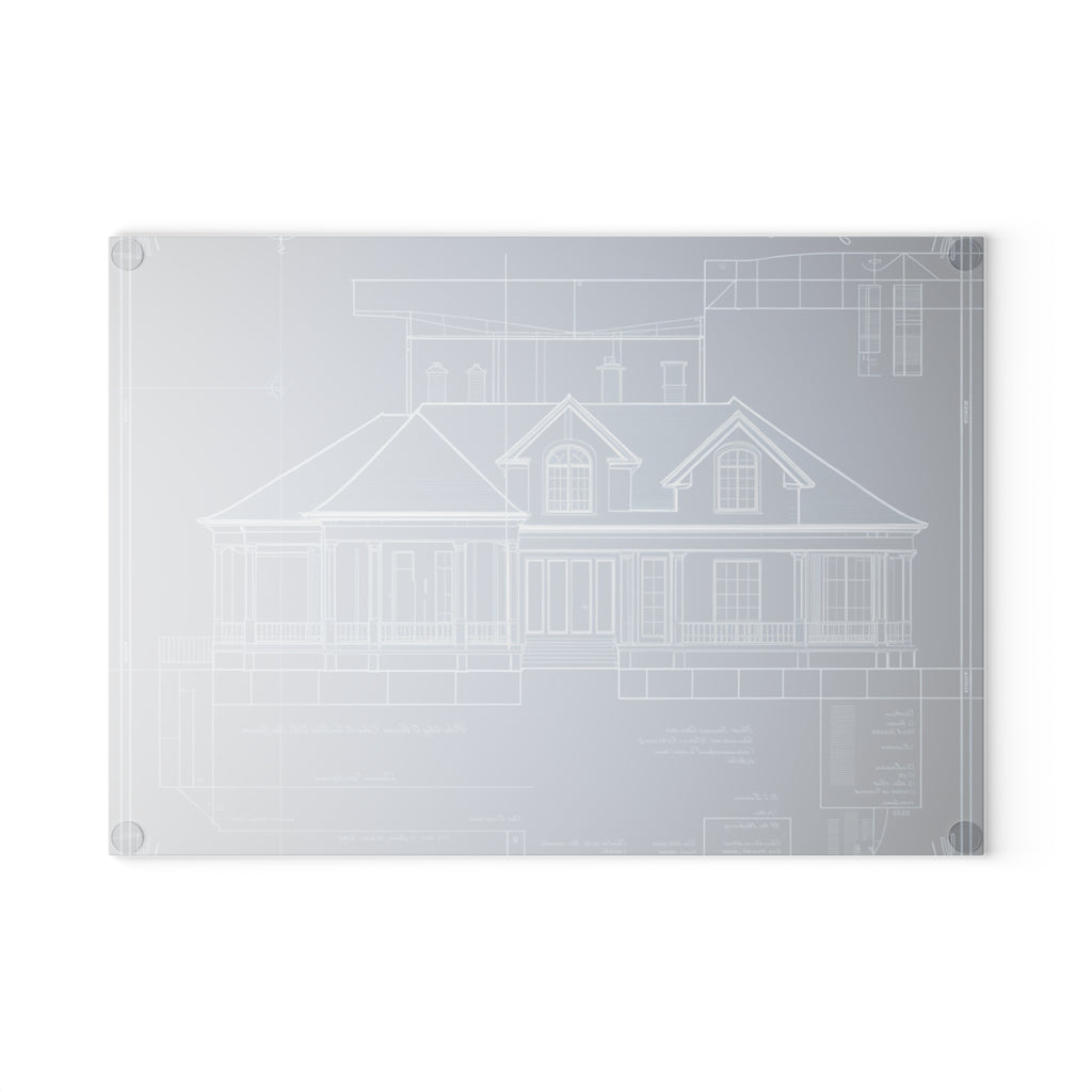 Realtor Gift Glass Cutting Board Vintage Architectural Blueprint Design Board