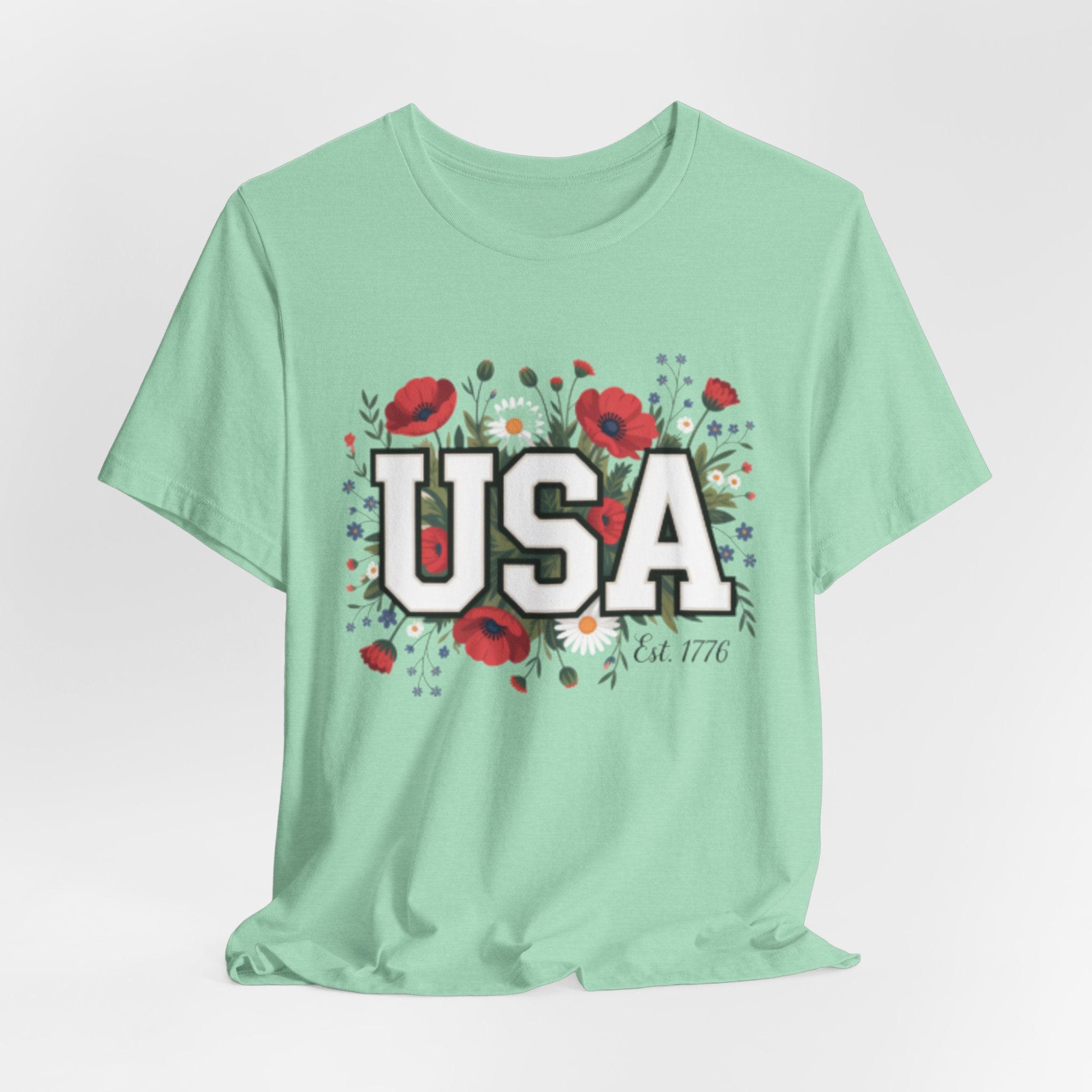 USA Floral Fourth of July Graphic Tee | Patriotic Poppy Design