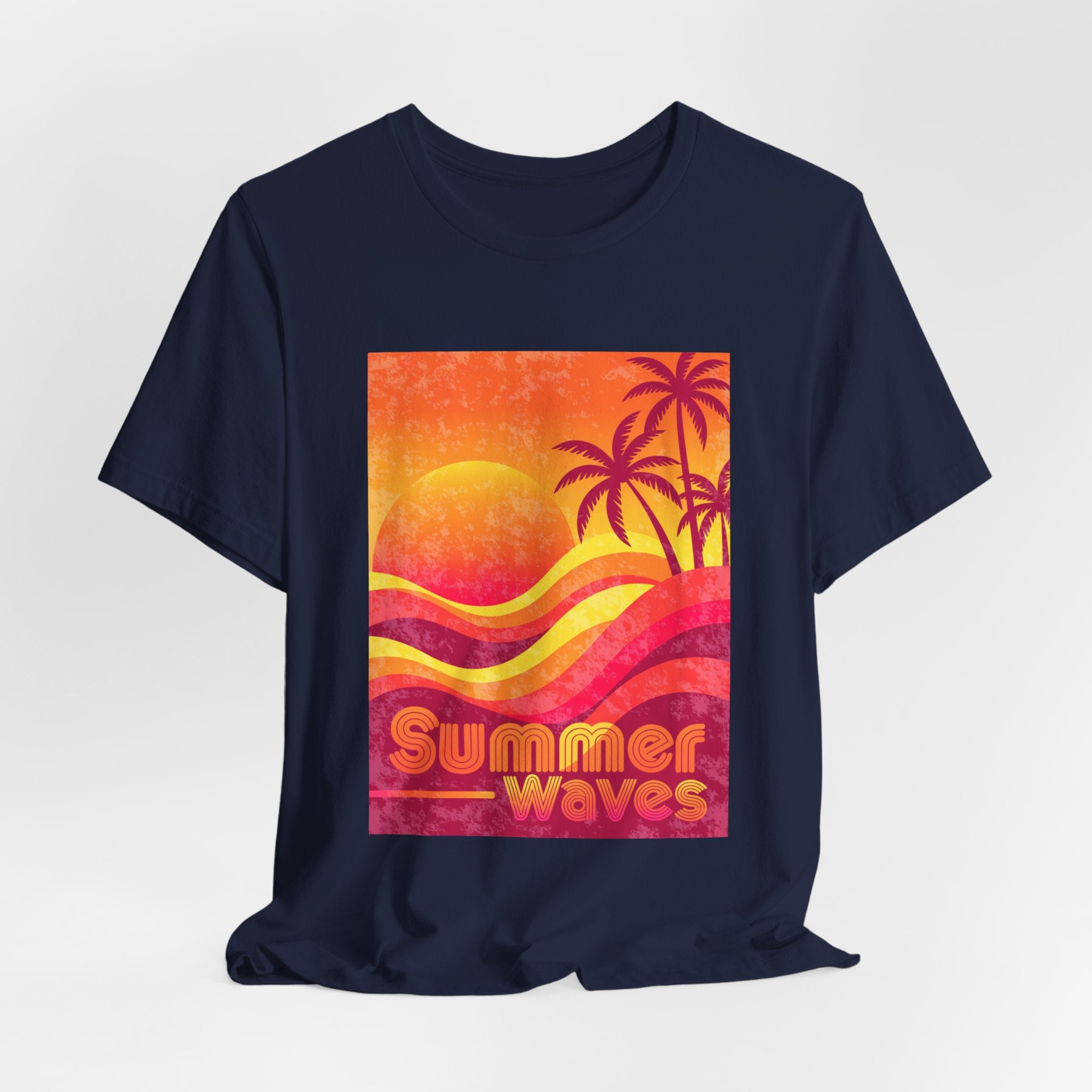 Summer Waves Retro Sunset Palm Beach Tee