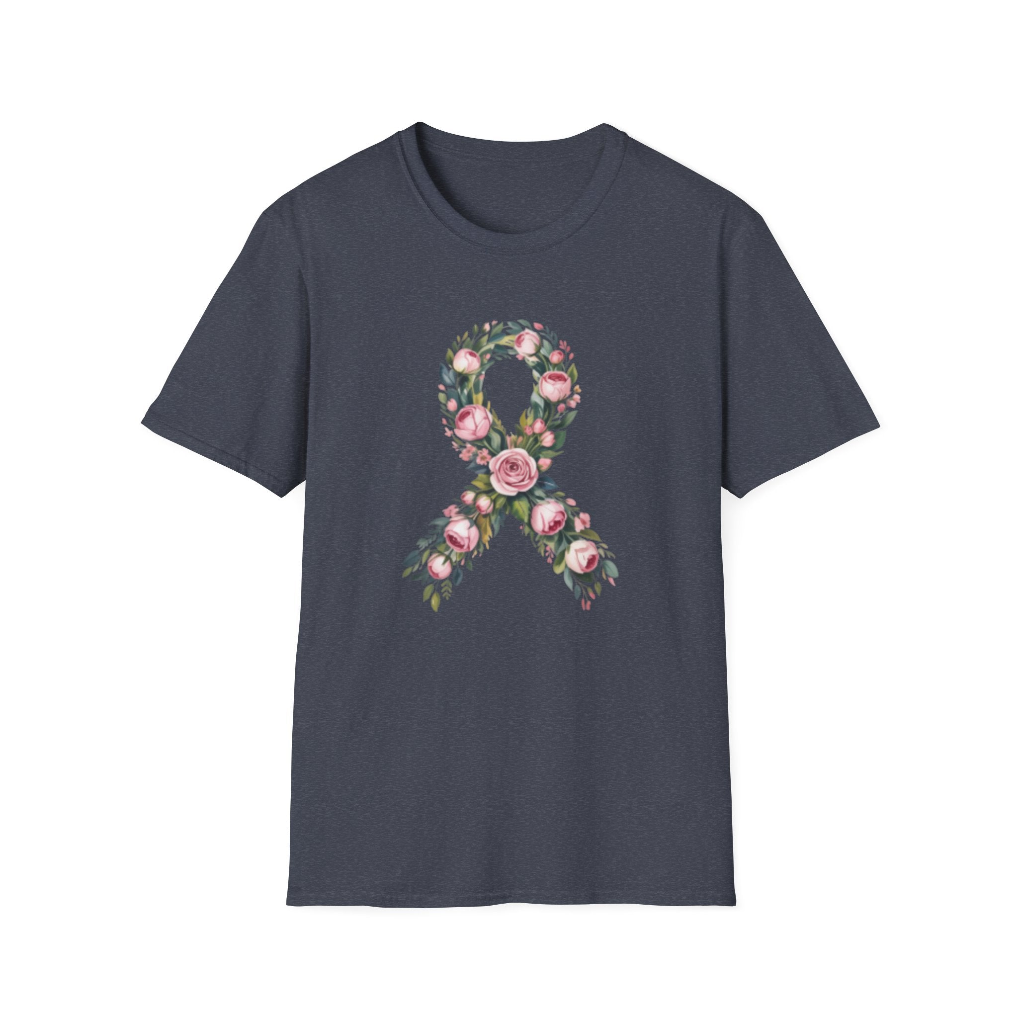 Floral Awareness Ribbon T-Shirt — Pink Rose Breast Cancer Support Tee
