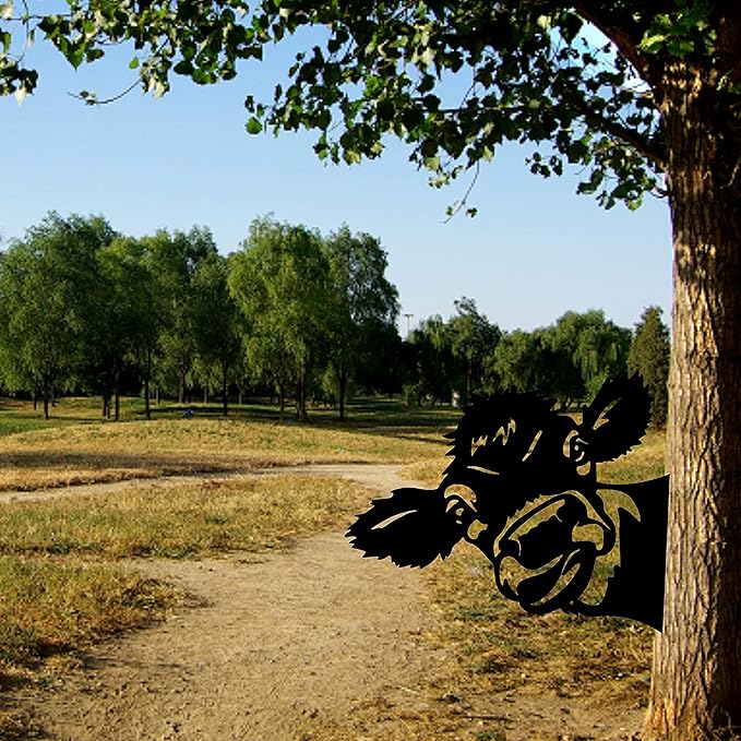 Peeping Cow Metal Garden Fence Decor