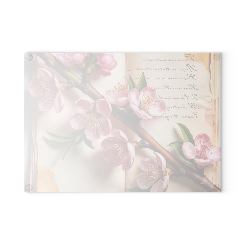 Pink Cherry Blossom Branch Glass Cutting Board | Floral Kitchen Decor