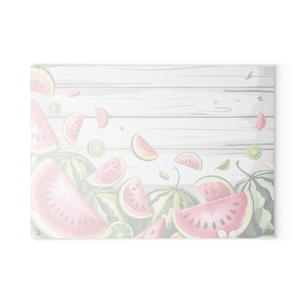 Watercolor Watermelon Glass Cutting Board | Summer Fruit Kitchen Board