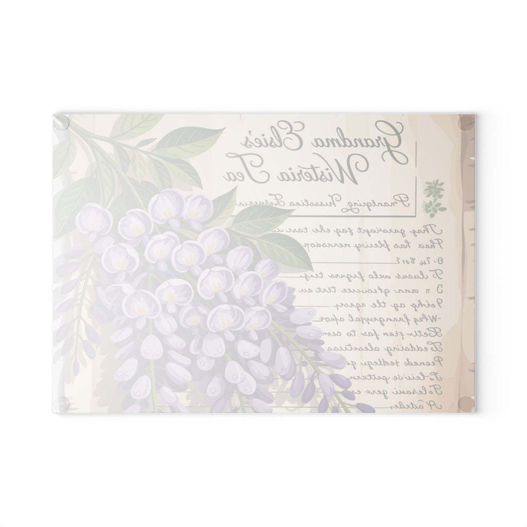 Wisteria Tea Illustration Glass Cutting Board | Floral Kitchen Decor