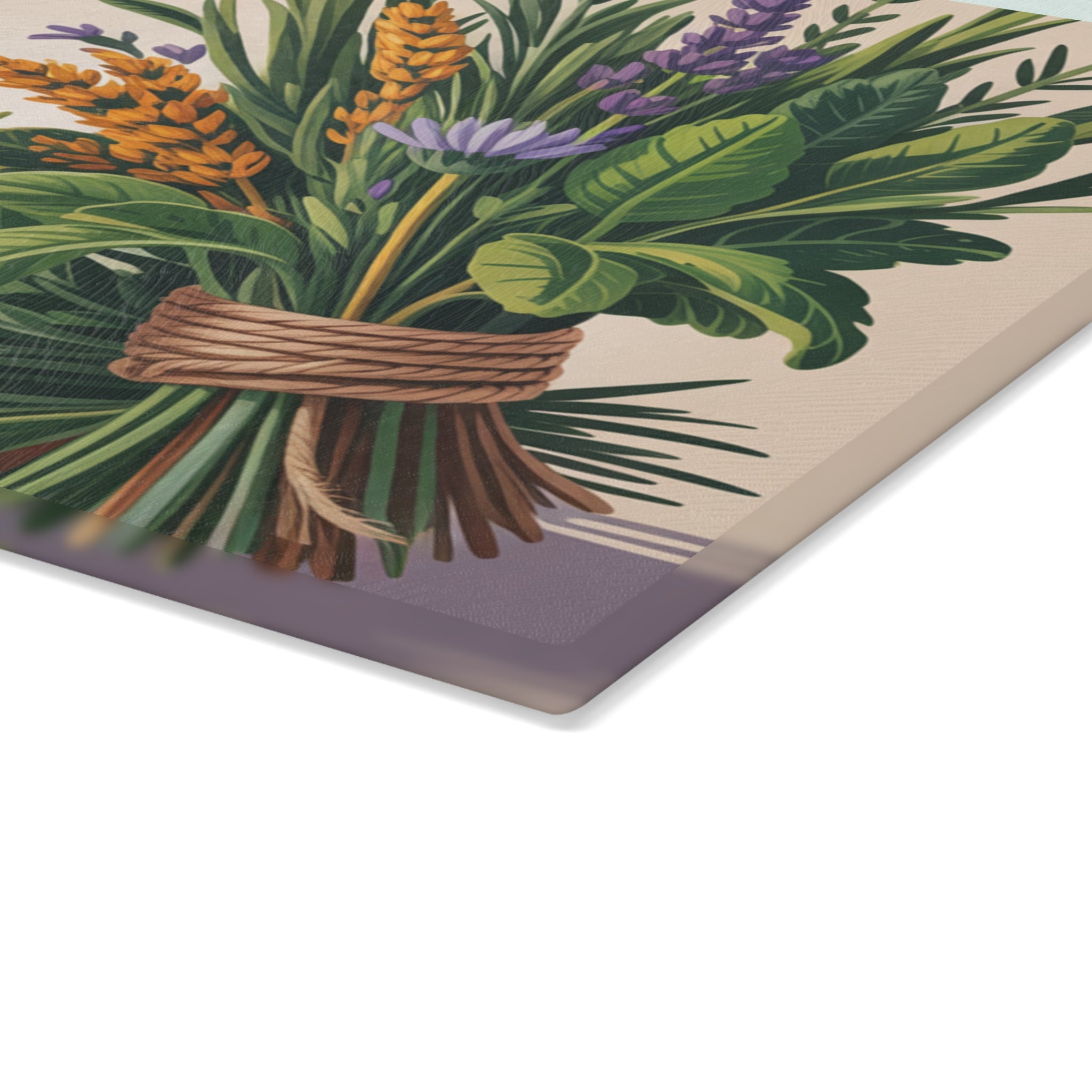 Lavender and Wildflower Bouquet Glass Cutting Board | Floral Kitchen Decor