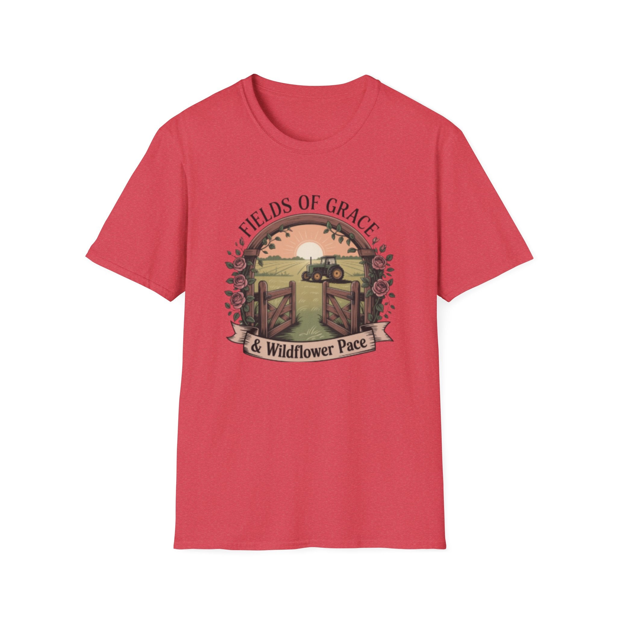 Fields of Grace tractor sunset T-Shirt | farmhouse country floral
