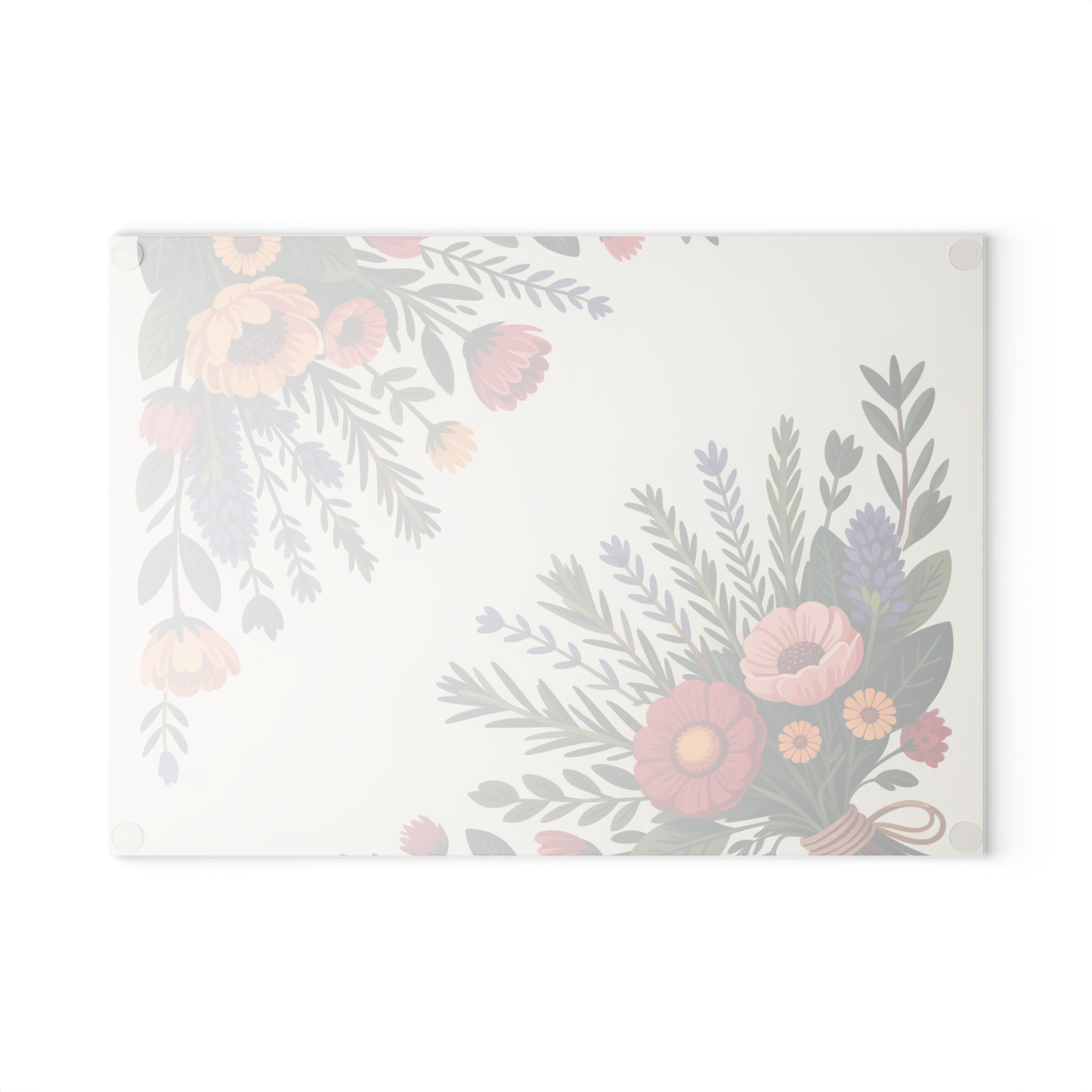 Floral Bouquet Illustration Glass Cutting Board | Botanical Kitchen Decor