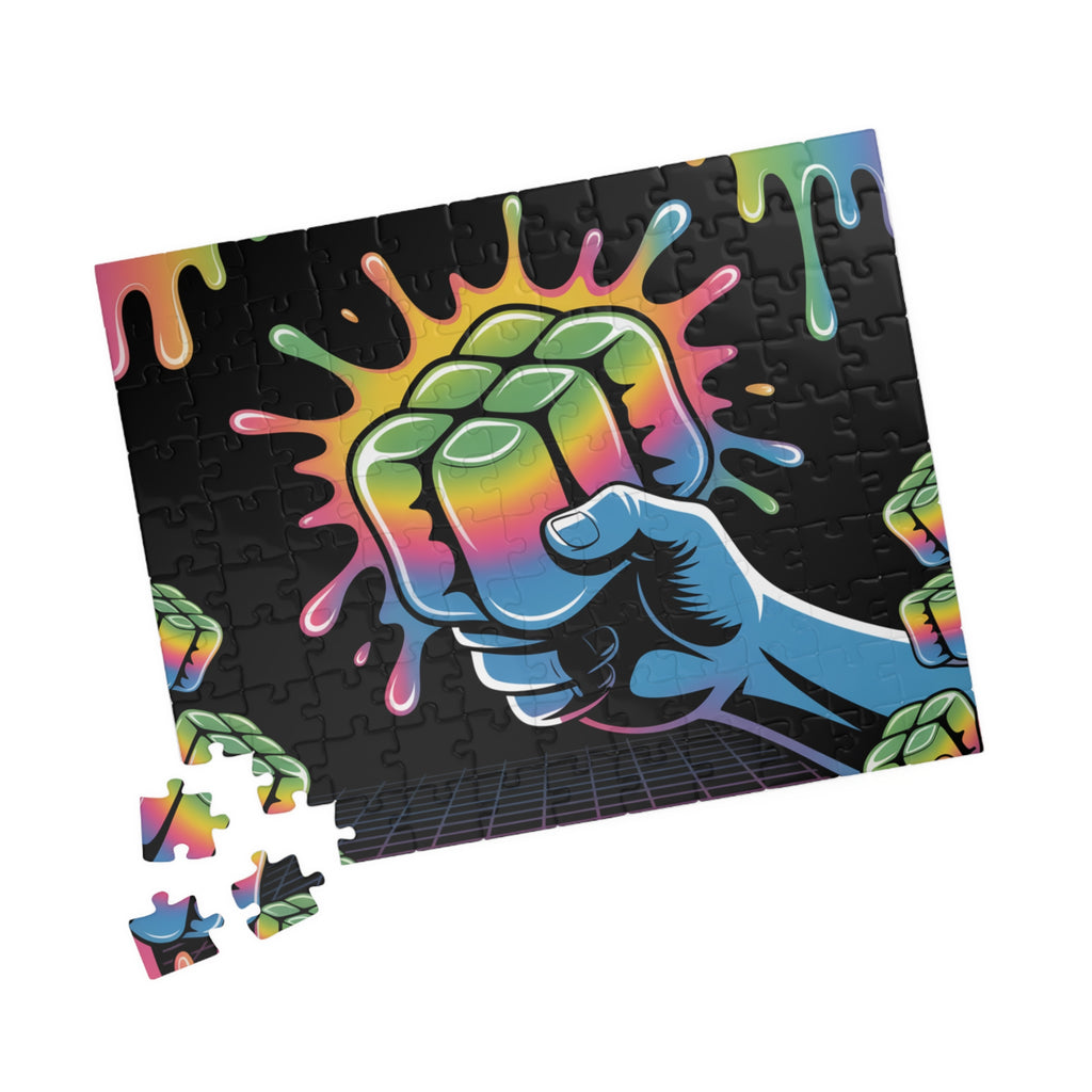 Retro Neon Rubik Fist Puzzle — 110/252/520/1014-Piece Jigsaw