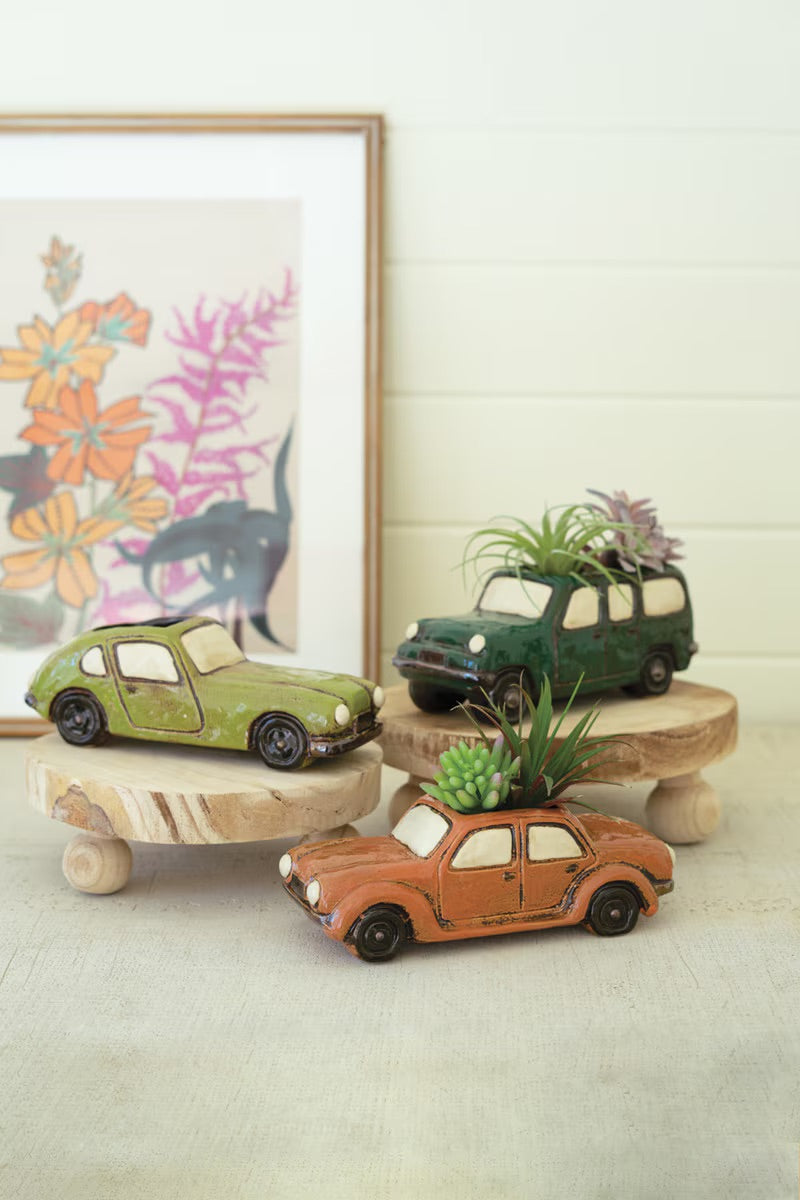 Vintage Car Ceramic Planter – Distressed Glazed Succulent Pot