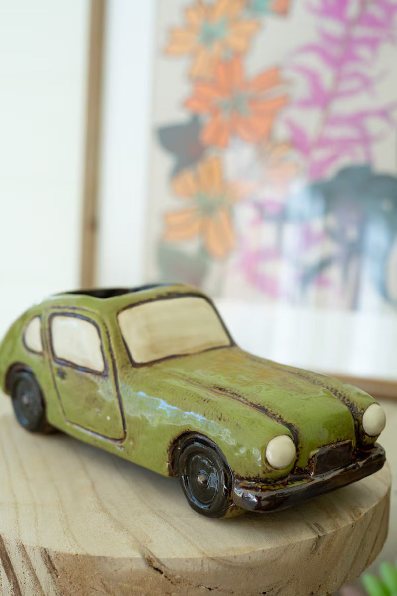 Vintage Car Ceramic Planter – Distressed Glazed Succulent Pot