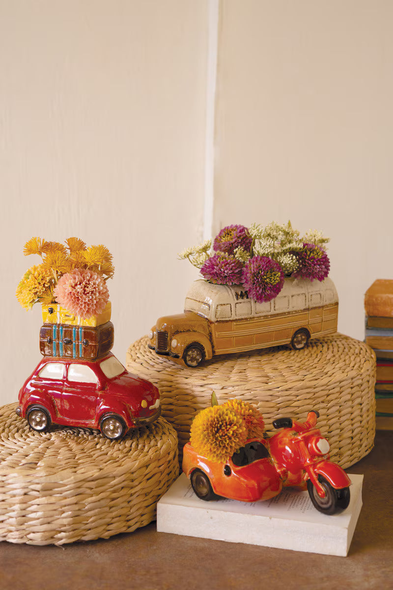 Ceramic Yellow School Bus Planter – Glazed Whimsical Succulent Pot