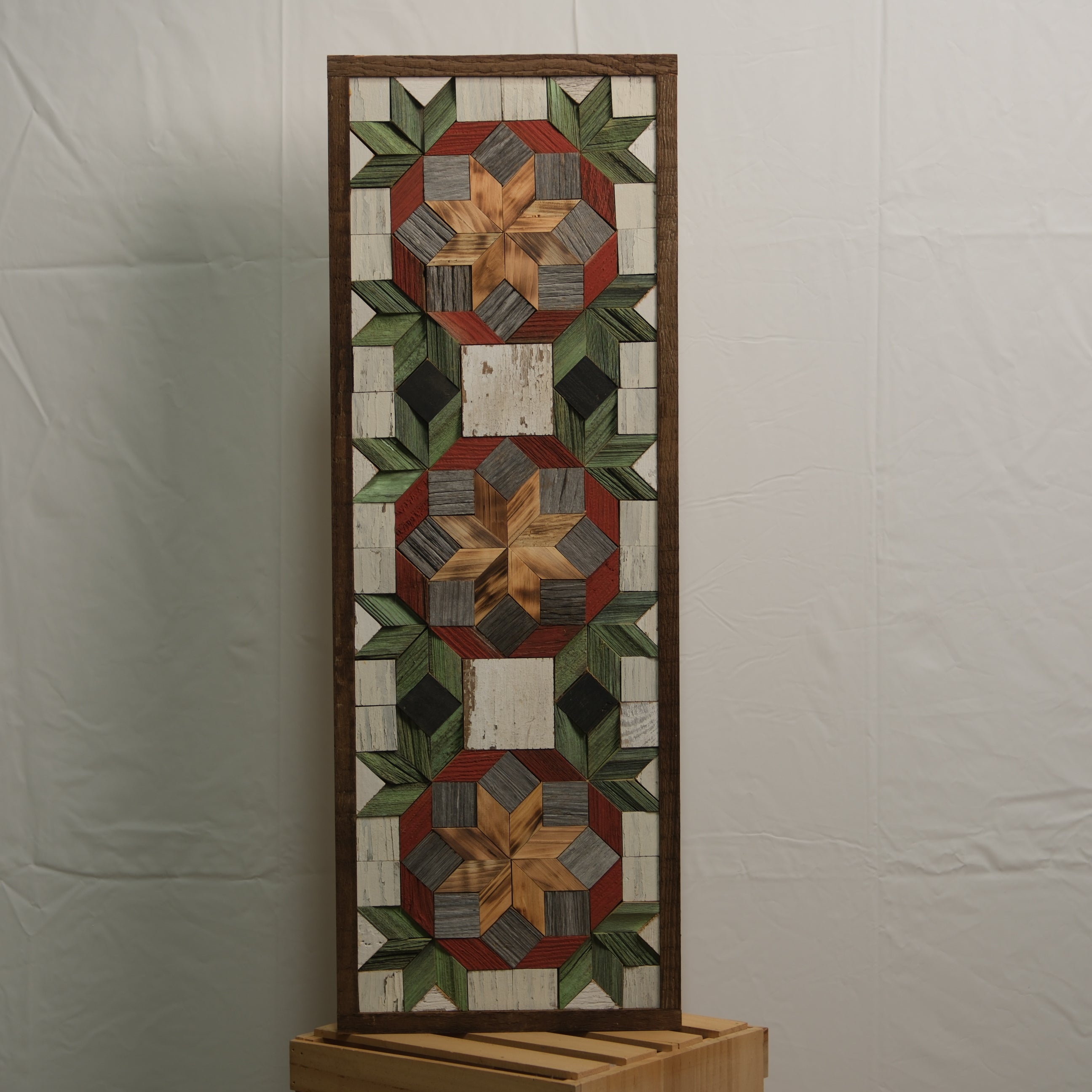 Amish Barn Quilt Banner Wall Art – 10.5x30" Reclaimed Wood