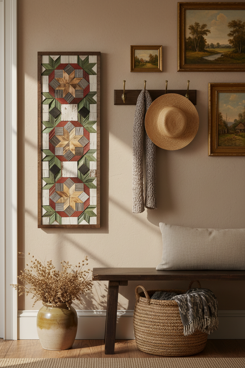 Amish Barn Quilt Banner Wall Art – 10.5x30" Reclaimed Wood