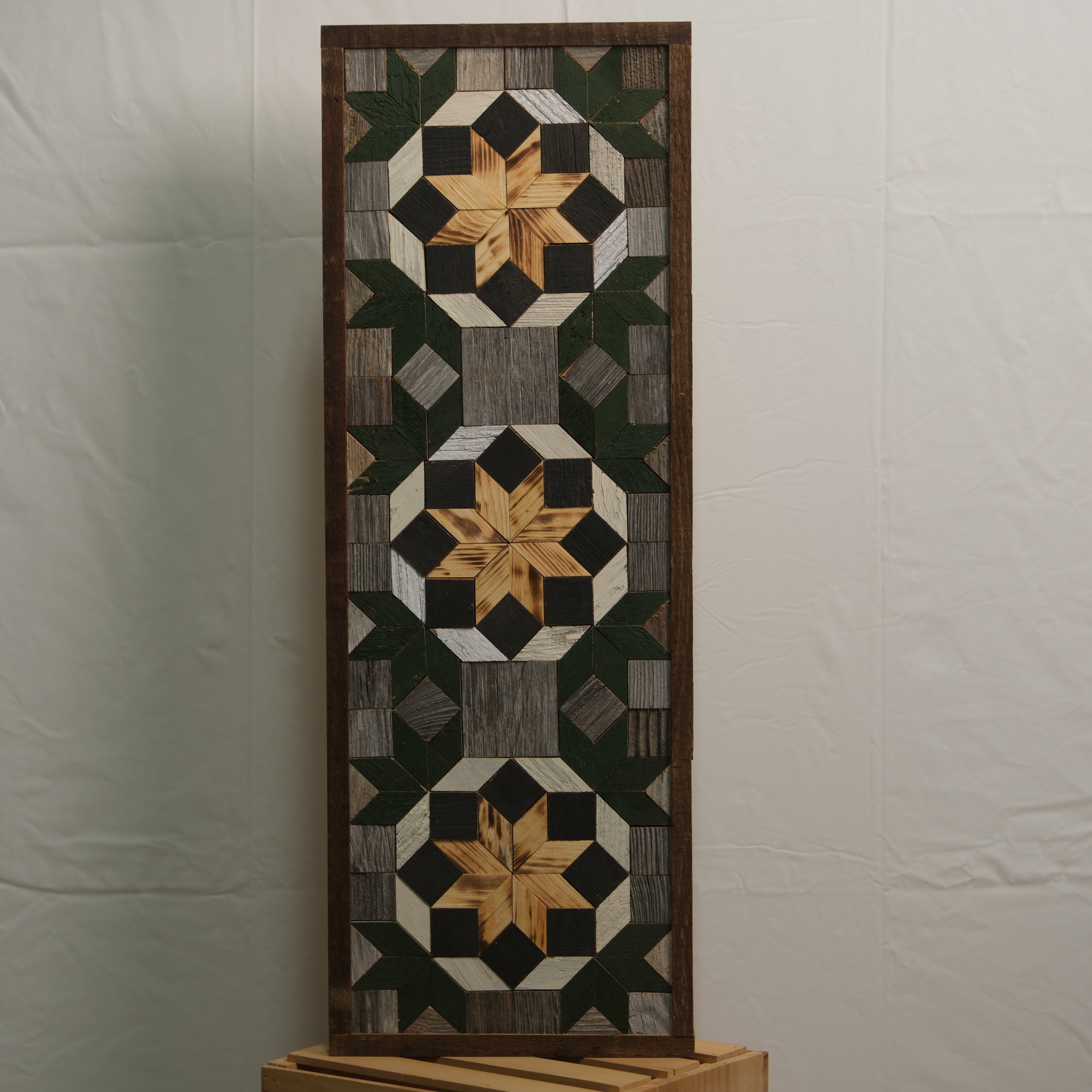 Amish Barn Quilt Banner Wall Art – 10.5x30" Reclaimed Wood