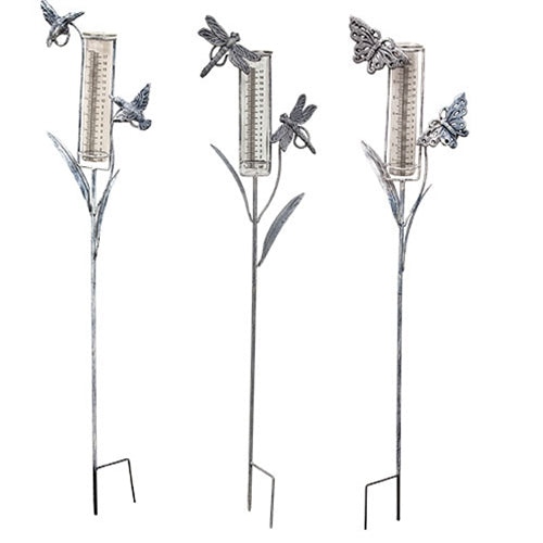 Distressed Metal Rain Gauge Garden Stake 38"