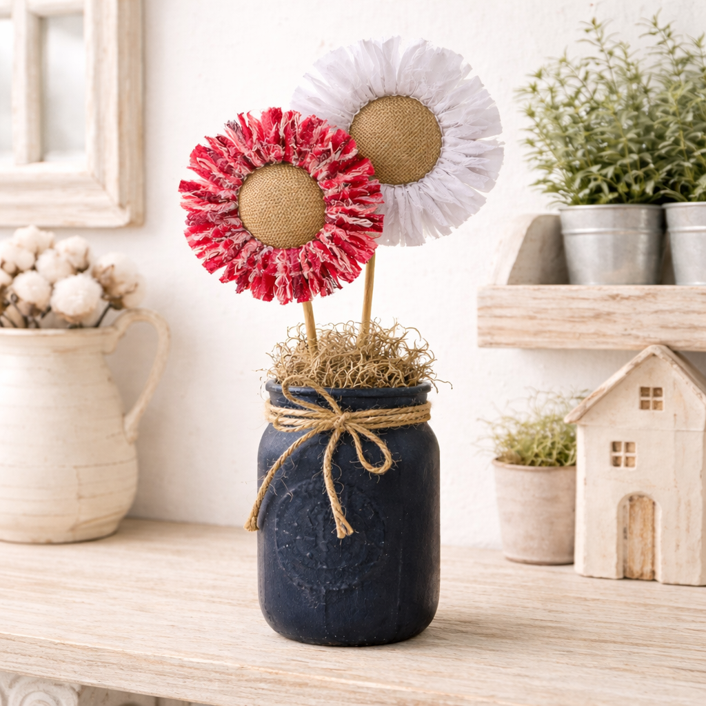 Patriotic Fabric Flower Topiary