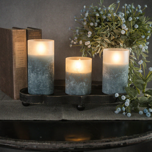 Blue Frosted Glass LED Flickering Flame Candle – 3 Sizes