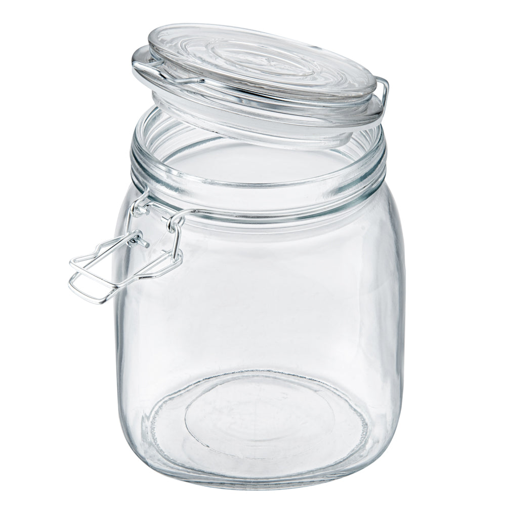 Glass Storage Jar Set with Wood Holder – 3 Piece