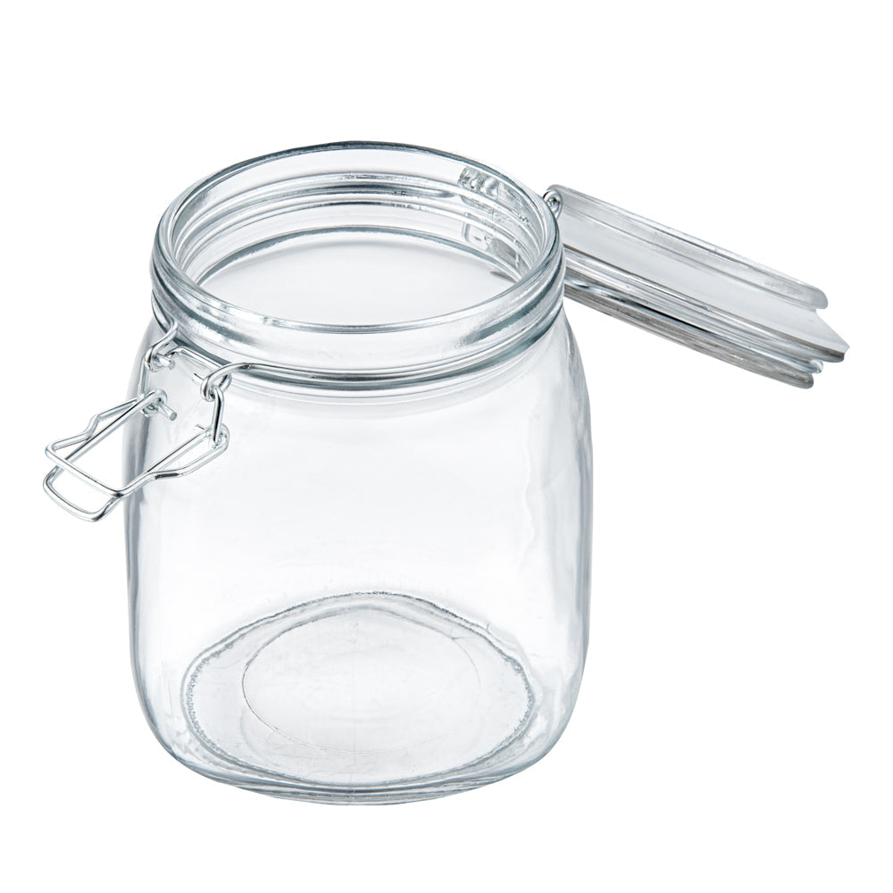 Glass Storage Jar Set with Wood Holder – 3 Piece