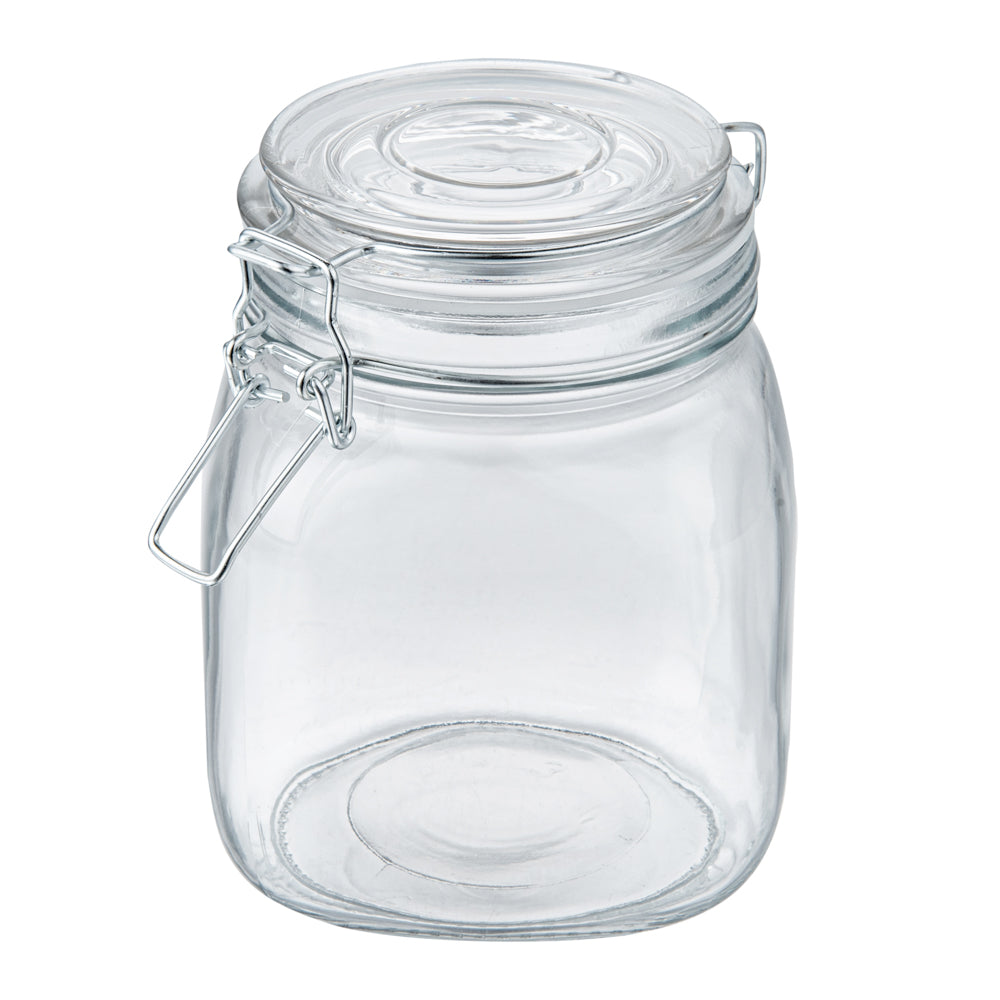 Glass Storage Jar Set with Wood Holder – 3 Piece
