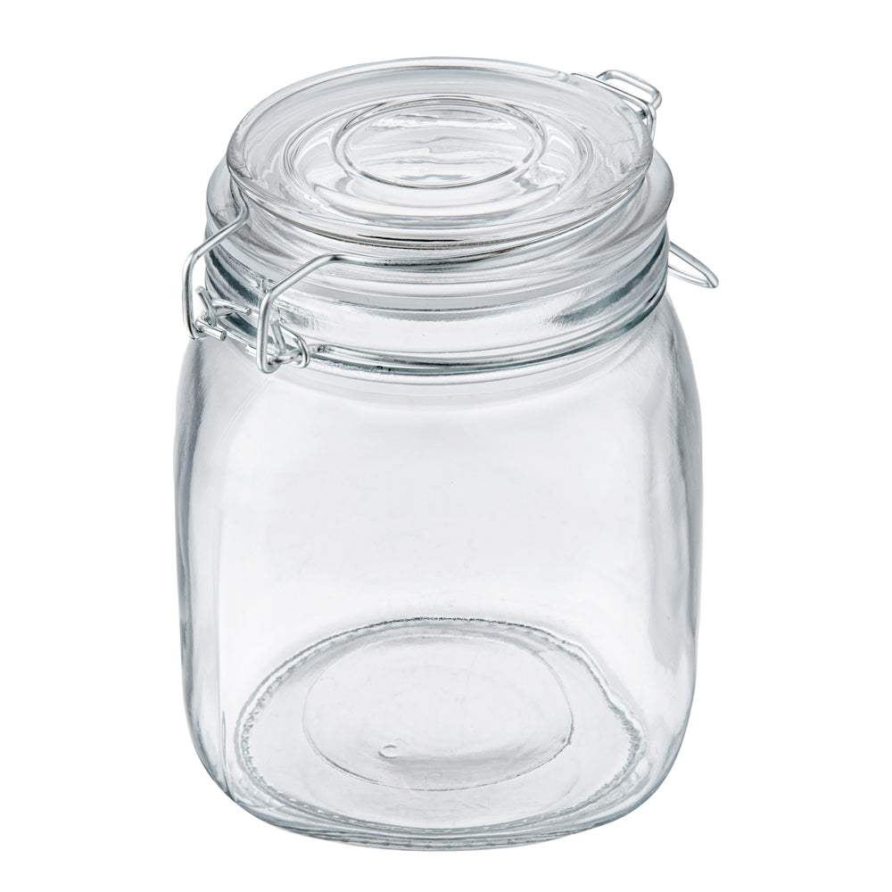 Glass Storage Jar Set with Wood Holder – 3 Piece