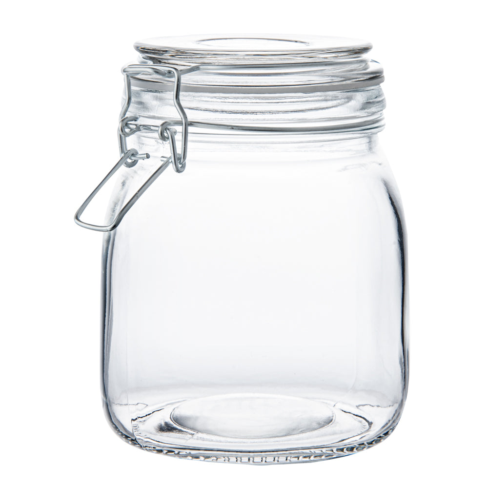 Glass Storage Jar Set with Wood Holder – 3 Piece