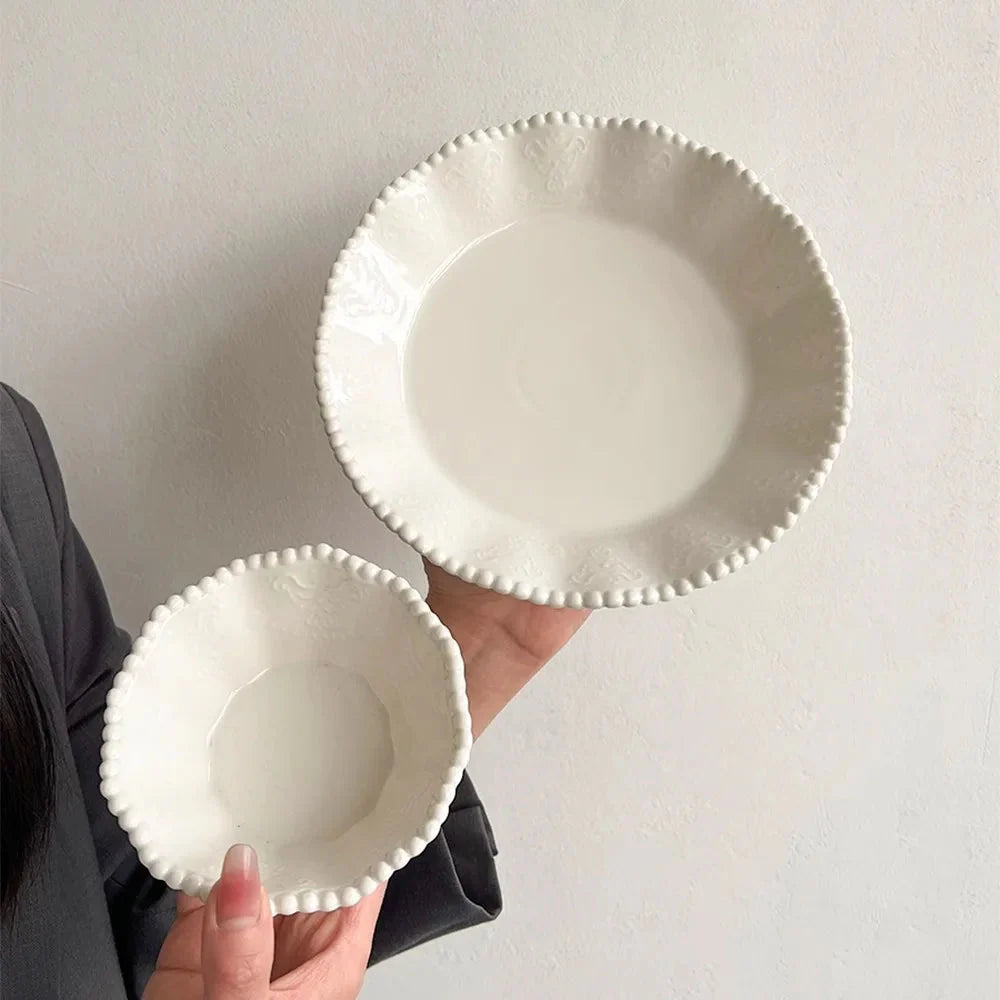 Ceramic Pearl Plates & Bowls Breakfast Set