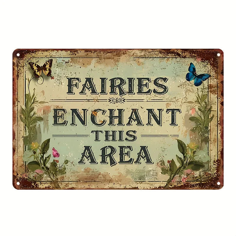 Enchanted Fairy Garden Metal Wall Sign 8"x12"