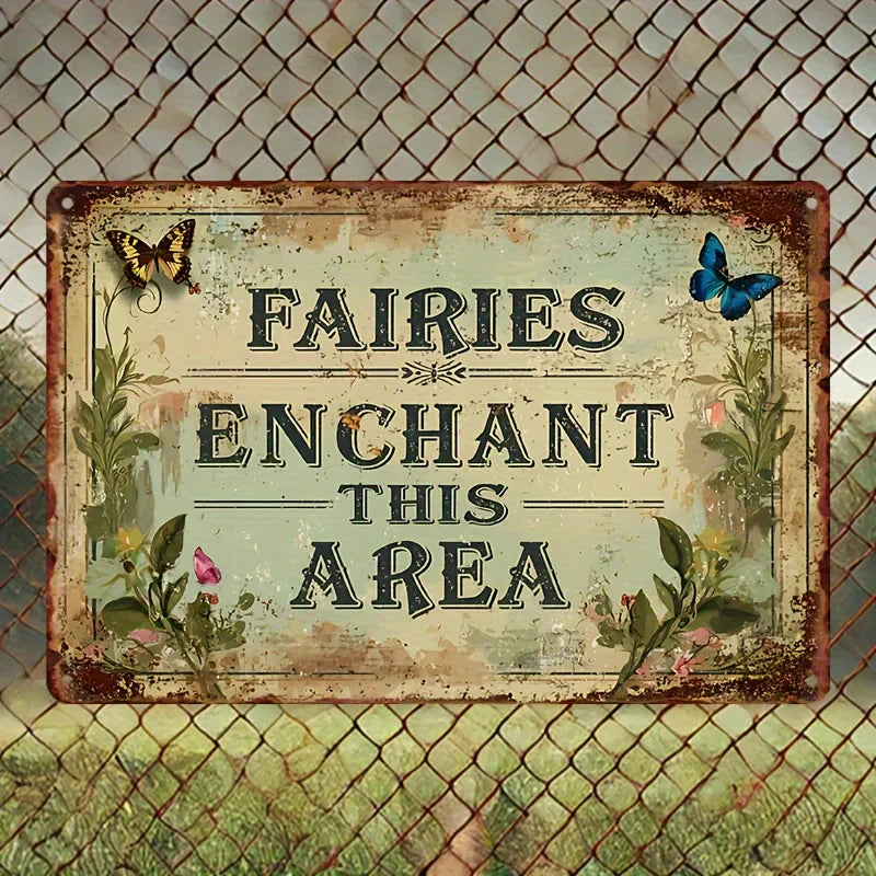 Enchanted Fairy Garden Metal Wall Sign 8"x12"