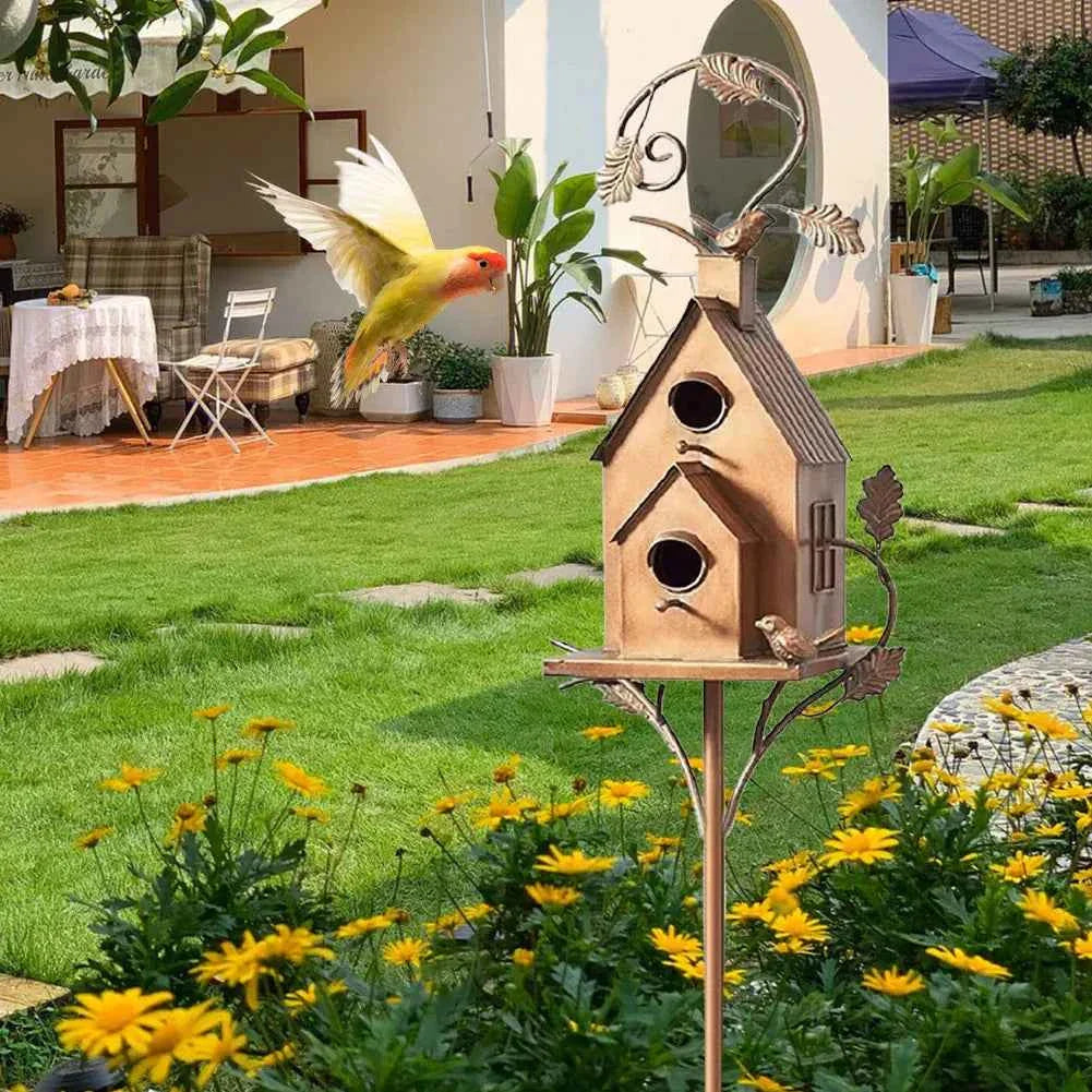 Outdoor Metal Birdhouse with Pole