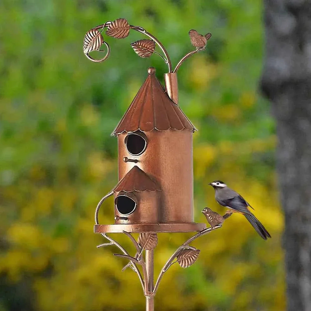 Outdoor Metal Birdhouse with Pole