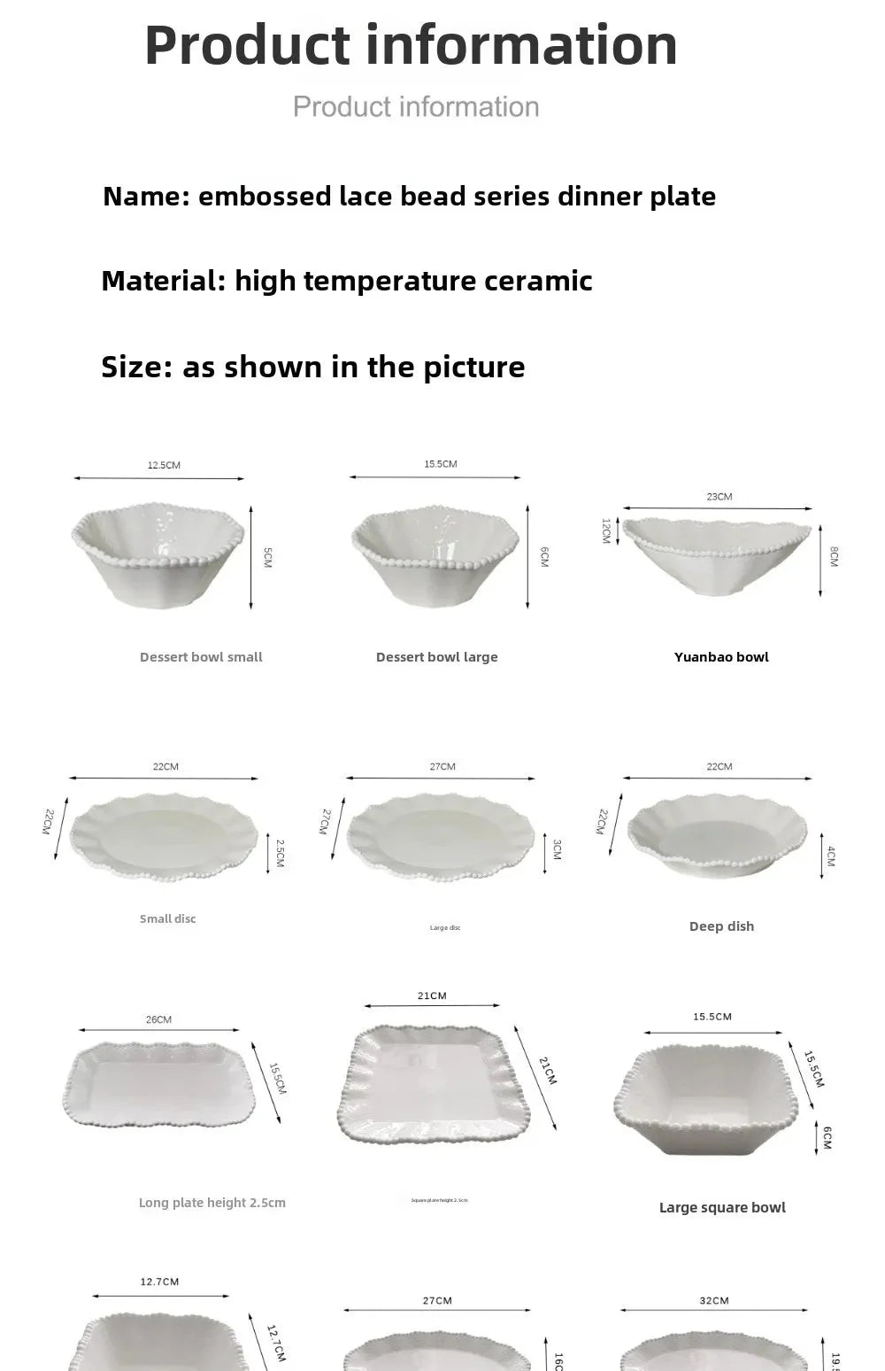 Ceramic Pearl Plates & Bowls Breakfast Set