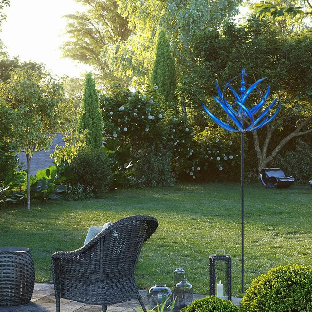 Metal Wind Spinner Windmill – Kinetic Garden Stake in Red or Blue