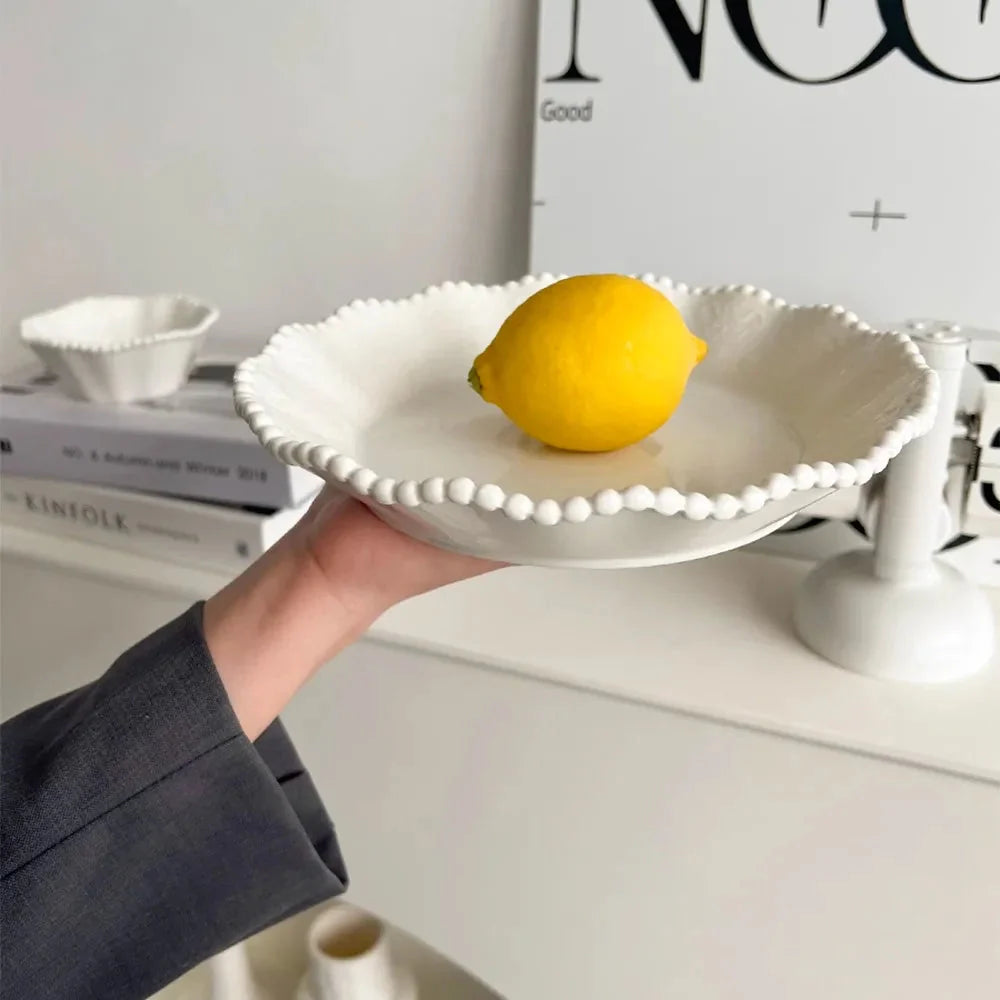 Ceramic Pearl Plates & Bowls Breakfast Set