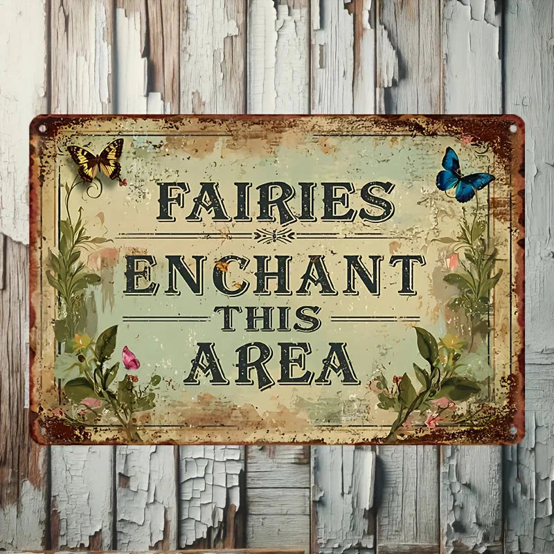 Enchanted Fairy Garden Metal Wall Sign 8"x12"