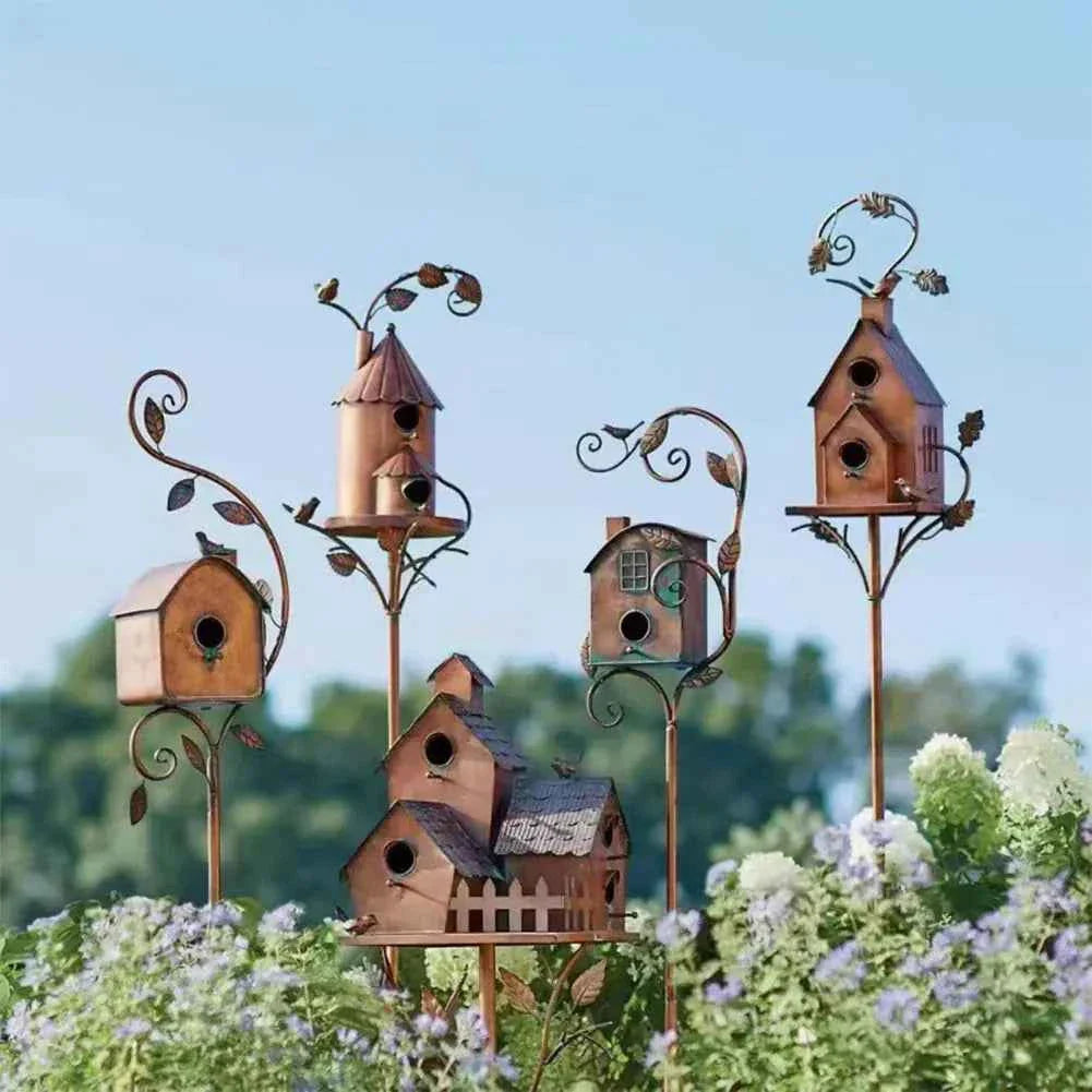 Outdoor Metal Birdhouse with Pole