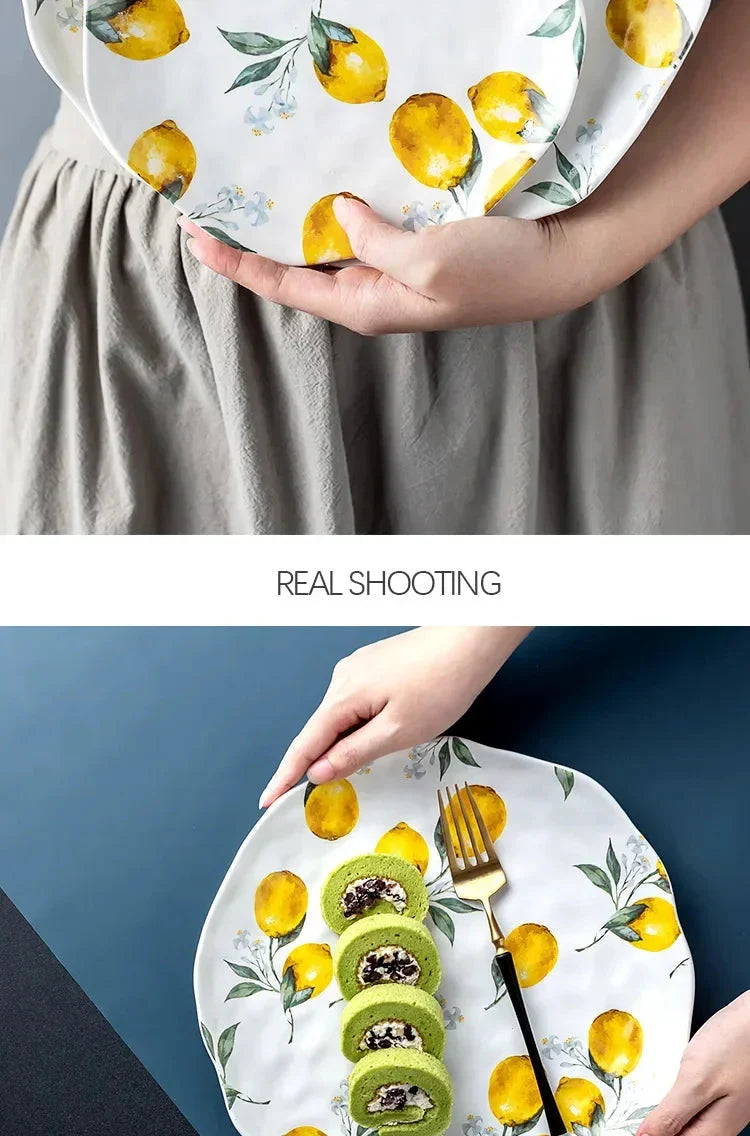 Hand-Painted Lemon Ceramic Salad Plate
