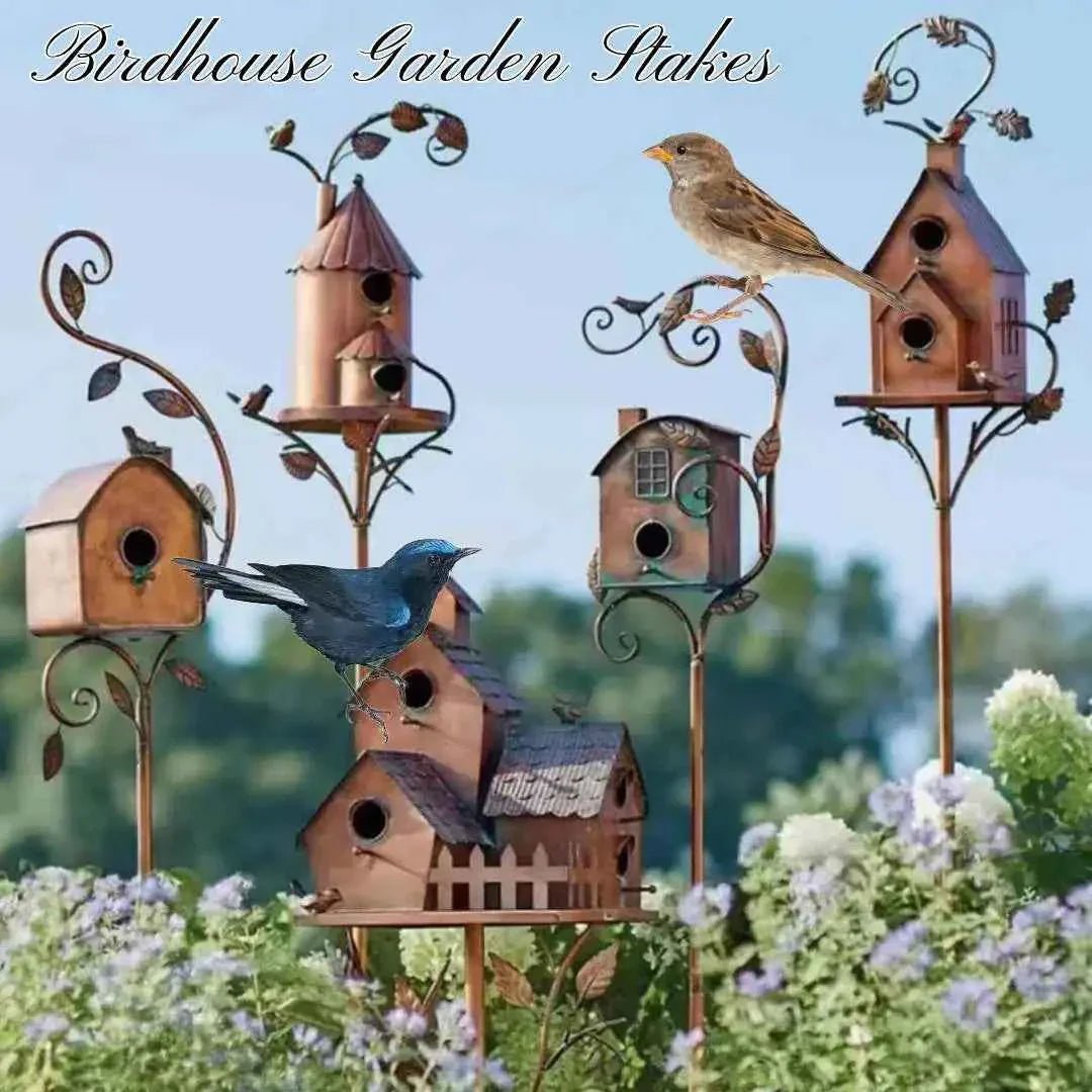 Outdoor Metal Birdhouse with Pole