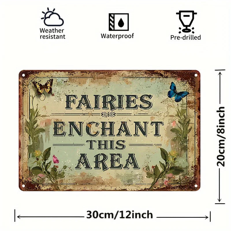 Enchanted Fairy Garden Metal Wall Sign 8"x12"