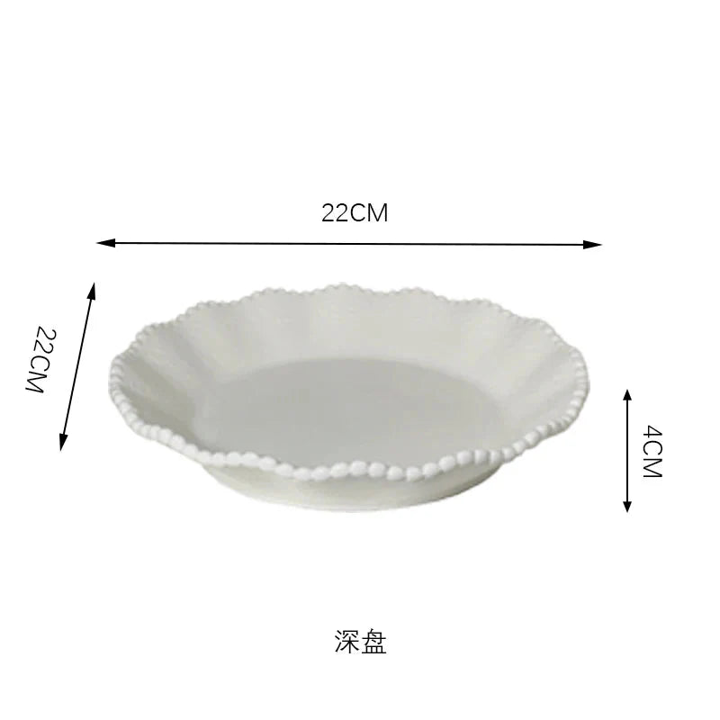 Ceramic Pearl Plates & Bowls Breakfast Set