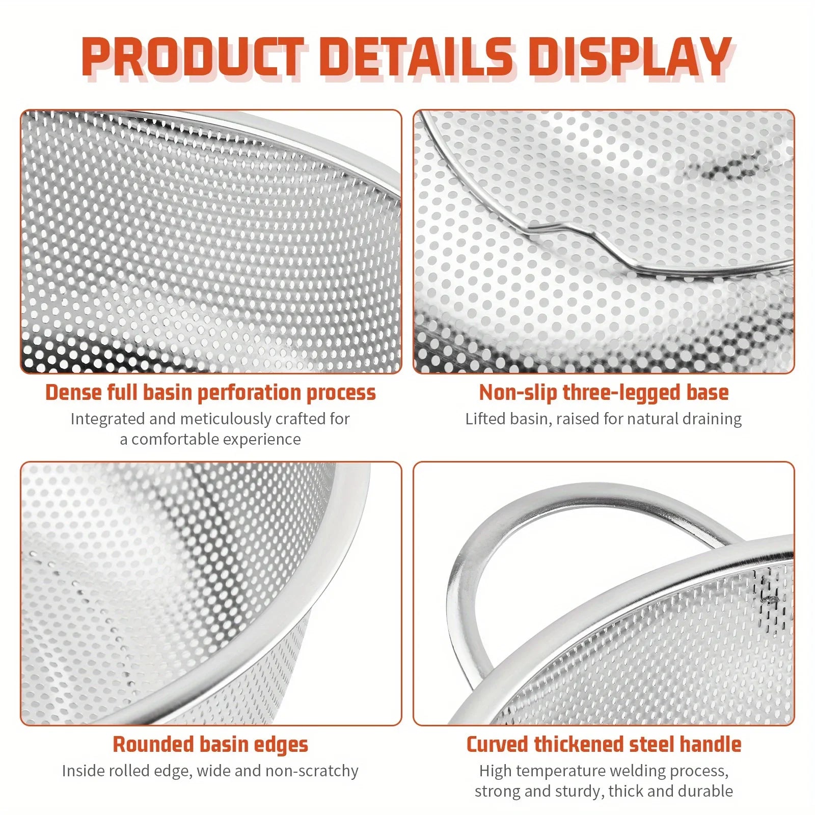 Stainless Steel Fine Mesh Strainer Colander Set with Handles