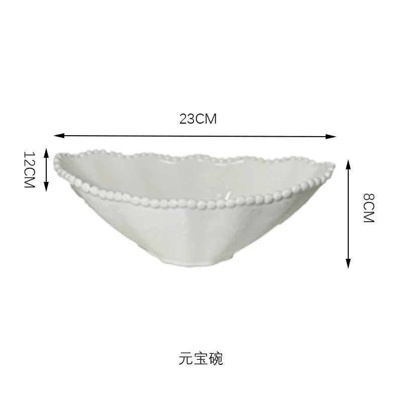 Ceramic Pearl Plates & Bowls Breakfast Set