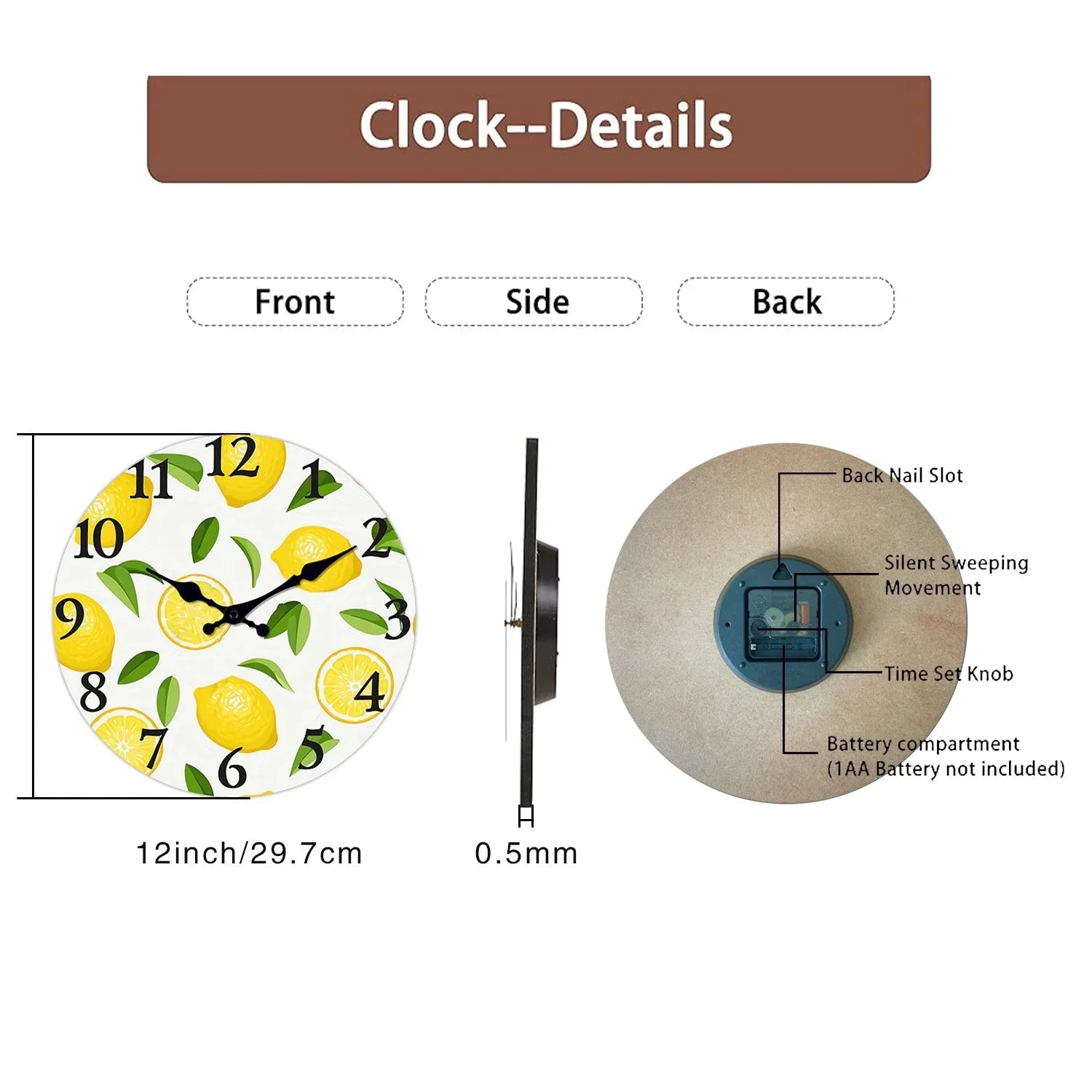 Lemon & Leaf Silent Wall Clock