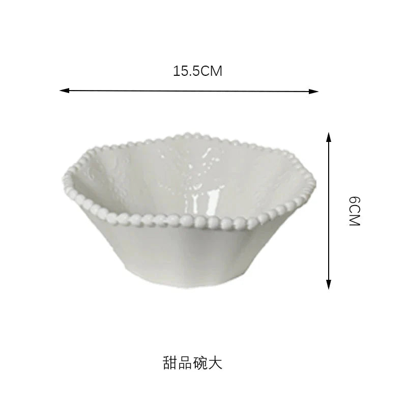 Ceramic Pearl Plates & Bowls Breakfast Set