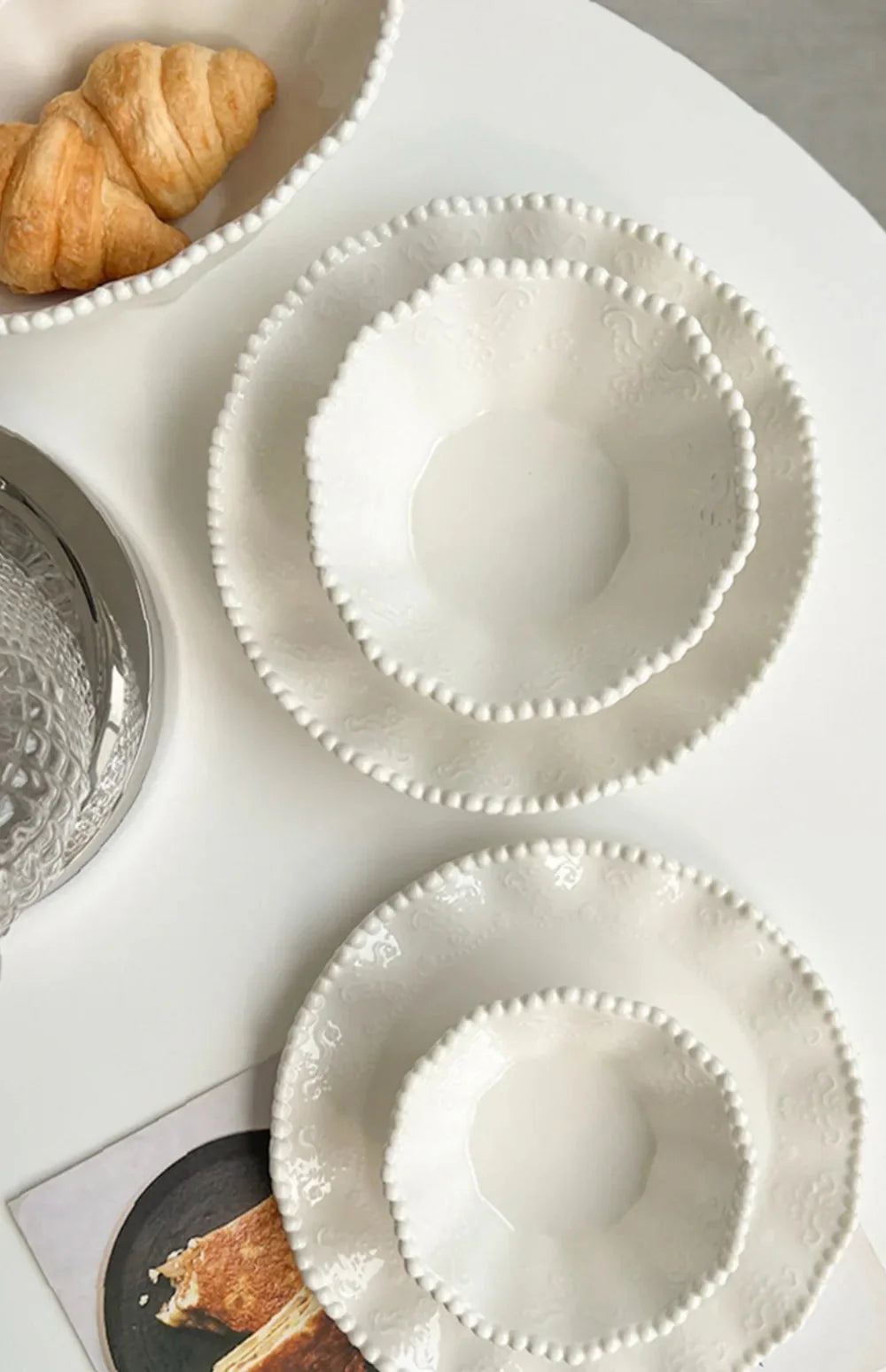 Ceramic Pearl Plates & Bowls Breakfast Set