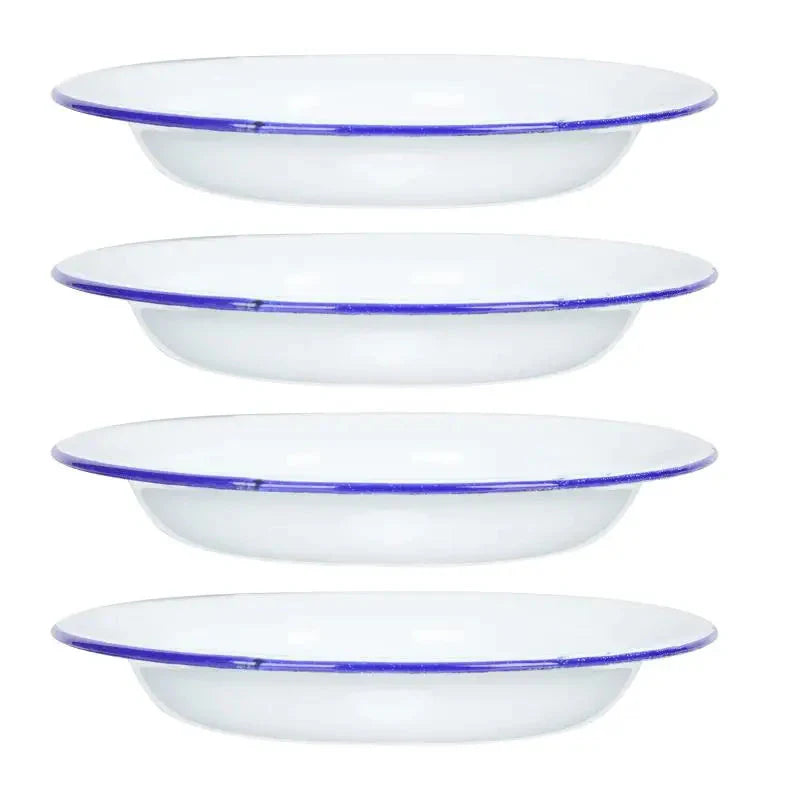 4-Piece White Enamelware Dinner Plate Set