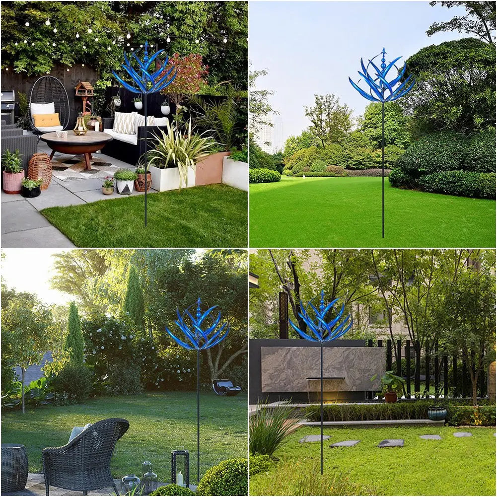 Metal Wind Spinner Windmill – Kinetic Garden Stake in Red or Blue