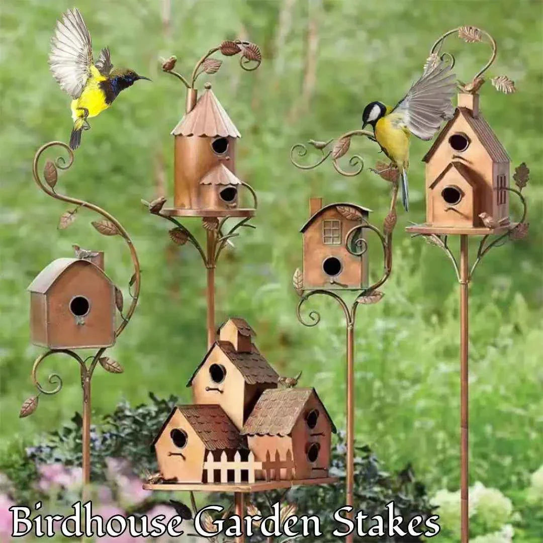 Outdoor Metal Birdhouse with Pole